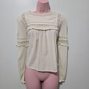American Eagle - Blouse Peasant Prairie Ruffle Boho Cropped - Ivory - Size M
